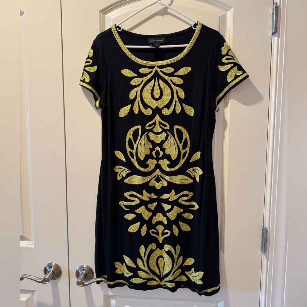 Black dress with gold embroidered design